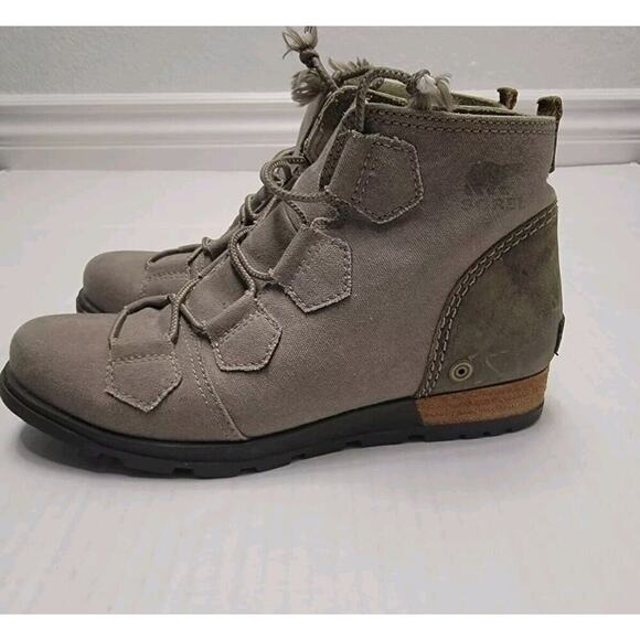 Sorel Women's Major US7.5 Lace Up Pebble Gray Canvas Leather Trim Outdoor Boots - Picture 1 of 8